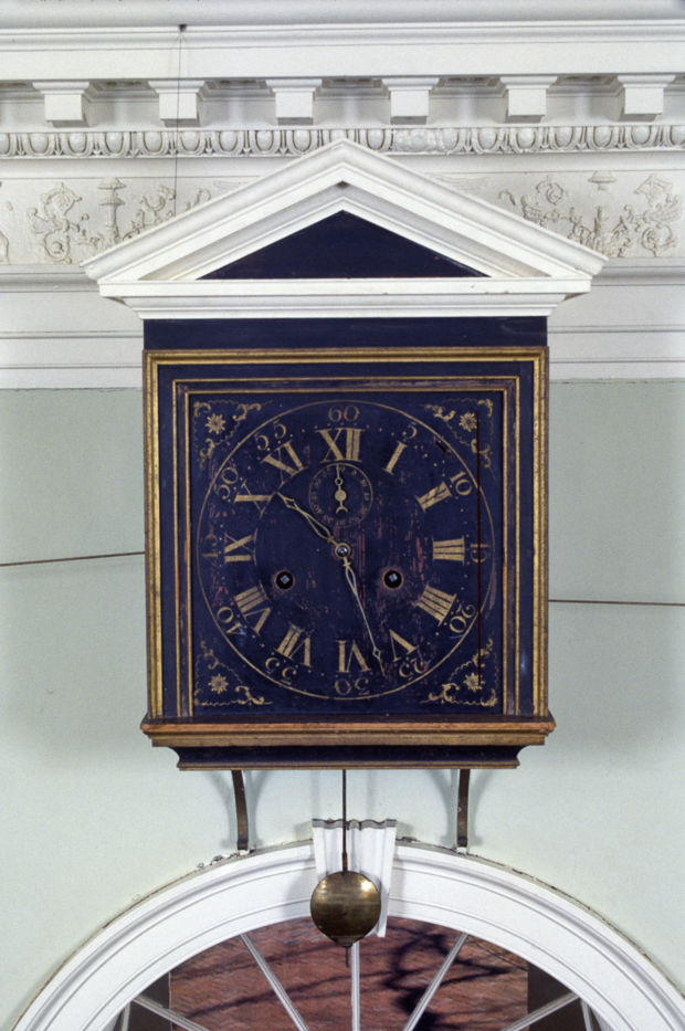 Interior face of the Great Clock in Monticello's Hall